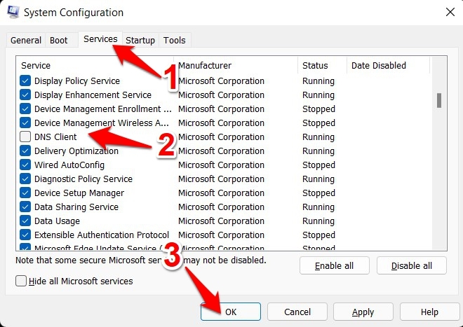 disable service via system configuration in windows 11