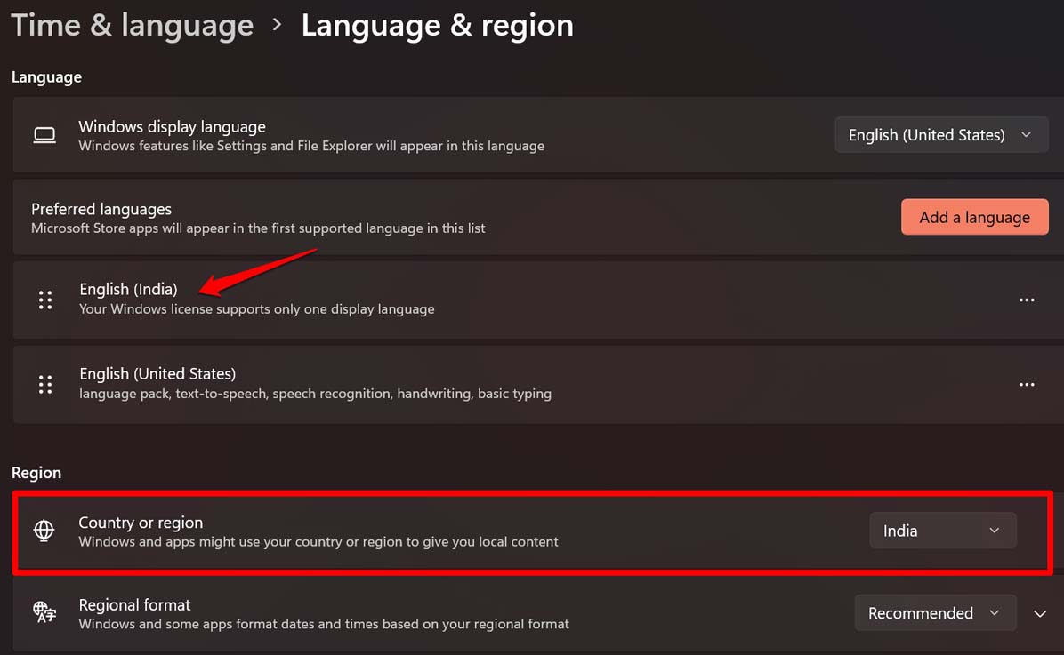 set the correct country and language