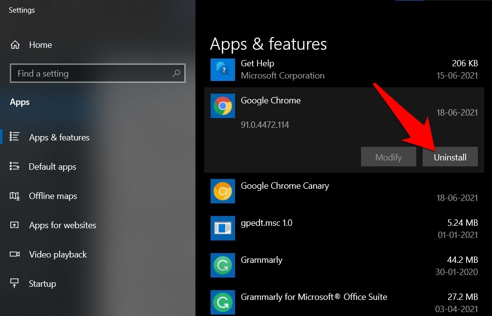 uninstall google chrome browser from windows 10