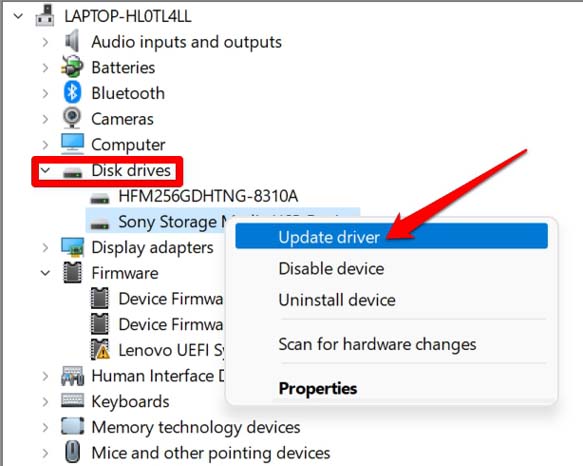 update disk drive of external hard disk