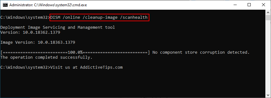 Windows 10 montre comment exécuter DISM / online / cleanup-image / scanhealth dans CMD
