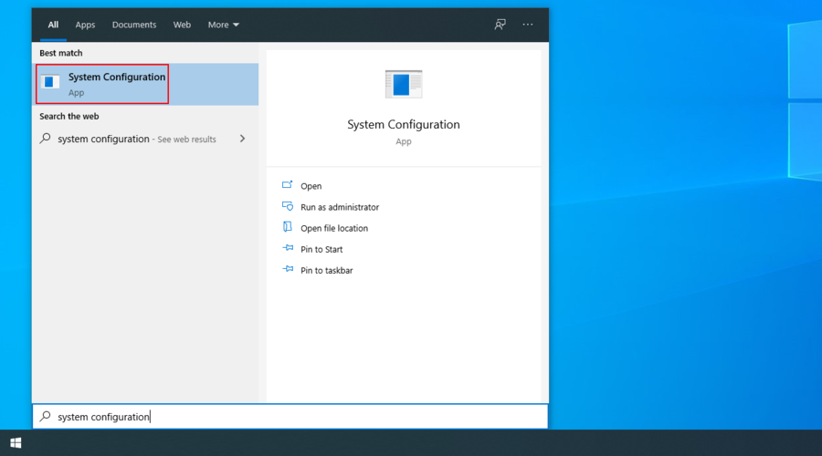 Windows 10 montre comment accéder à l'application de configuration du système à partir du menu de recherche