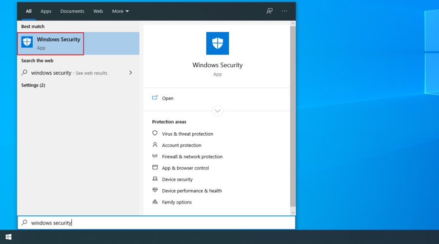 Windows 10 mostra come accedere all'app di sicurezza di Windows