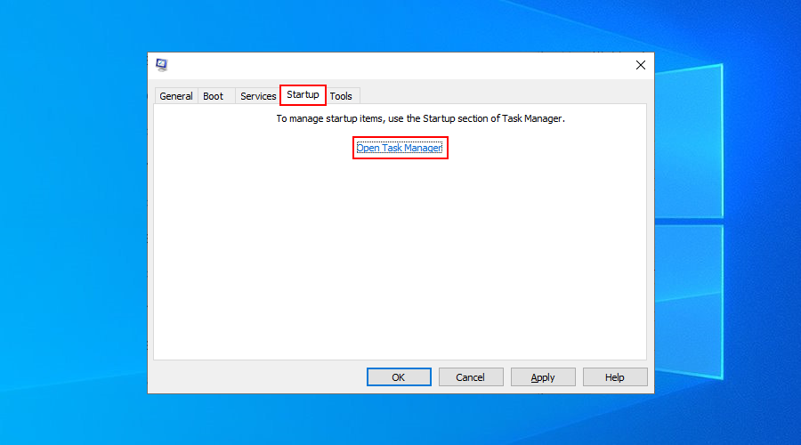 Windows 10 montre comment ouvrir le Gestionnaire des tâches à partir de l'application de configuration système