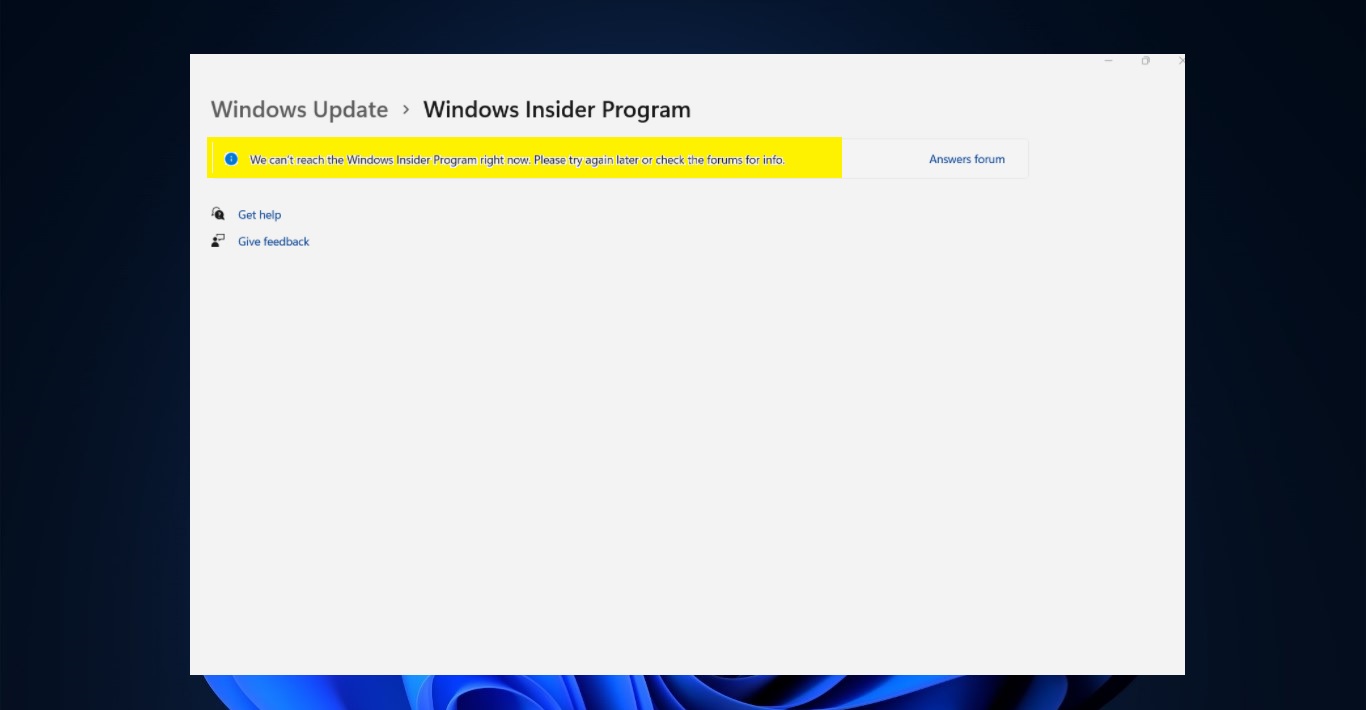 fix we can reach the Windows Insider program error