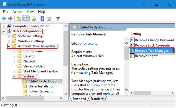 Double clic sur Remove Task Manager