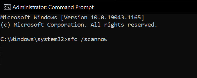run sfc command to fix 0x80070005 error