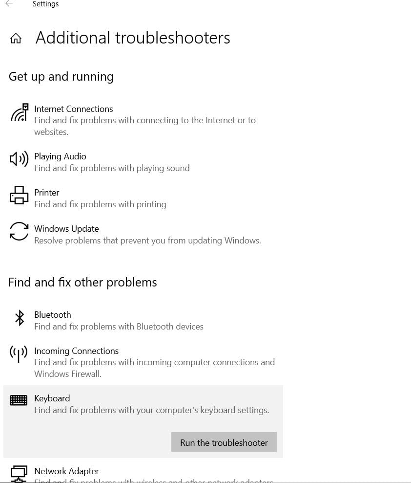 keyboard troubleshooter