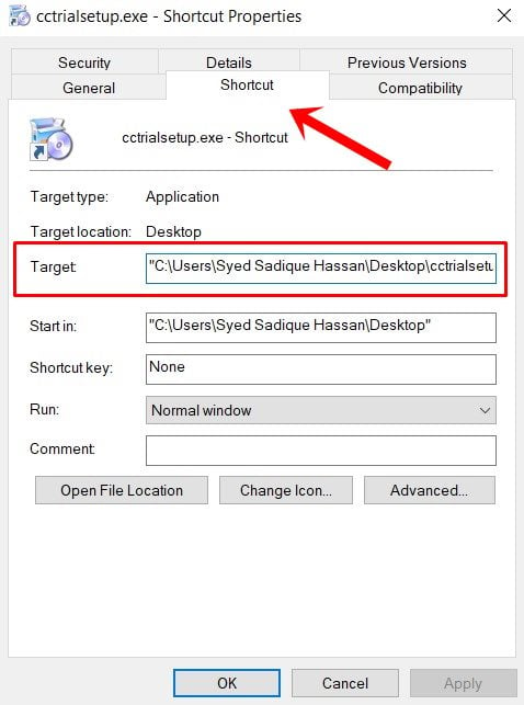 ccleaner installer shortcut windows 10