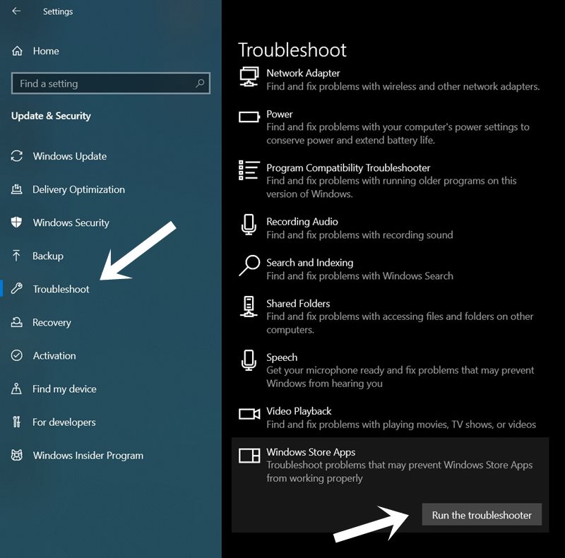 windows 10 store apps troubleshoot