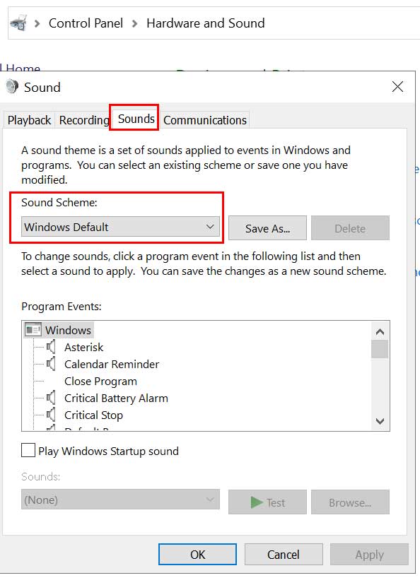 Fix: Windows 10 System Sounds not Playing