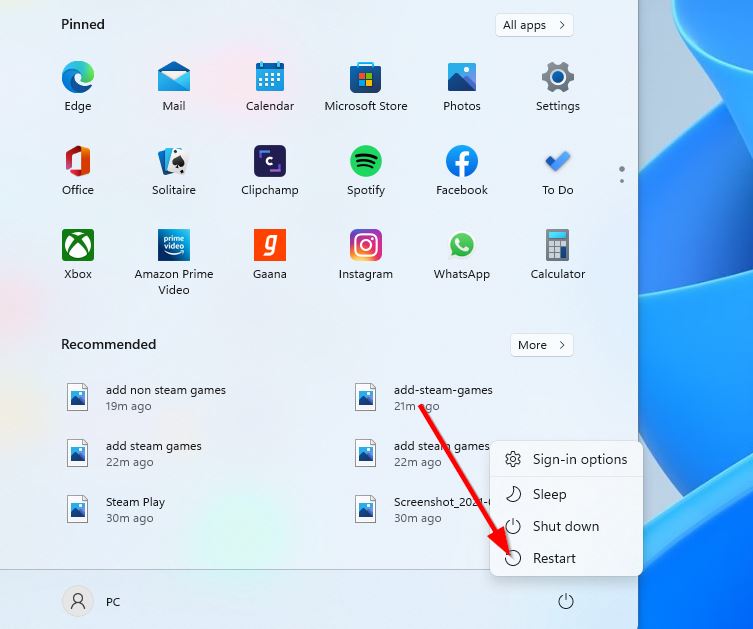 Restart Windows 11